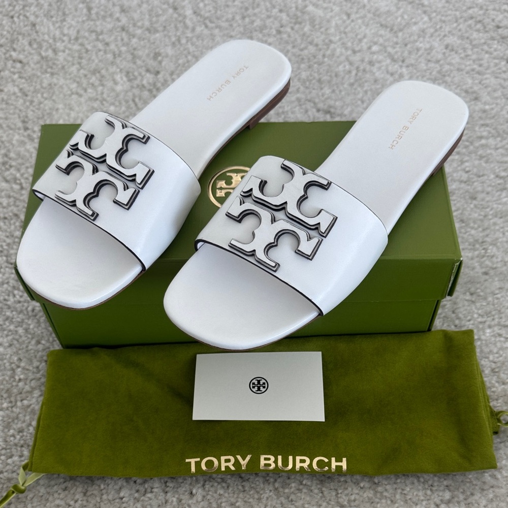 Tory Burch Ines Flat Goat Leather Slide, Size: 7, Color: Gardenia, NWT